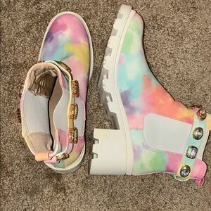 Kids Pastel Tie-Dye Jewel Strap Ankle Boots - Multi
